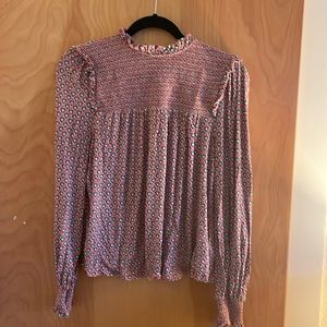 Boden Smocked Yoke printed top, jalapeño red dainty heart pattern size 8